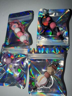 Pink & White Beaded Keychain/bag charm clips set of 4